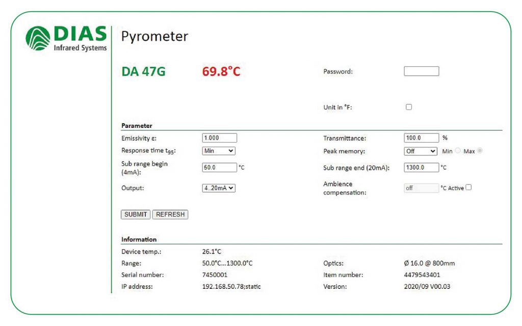 DA47G, 可連接網(wǎng)絡(luò)的玻璃專用型紅外測(cè)溫儀 , 50-2500°C